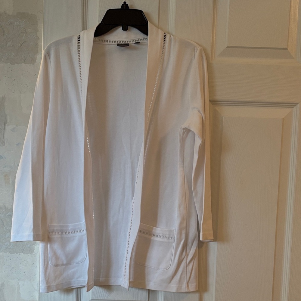 Rafaella White Open-Front Cardigan